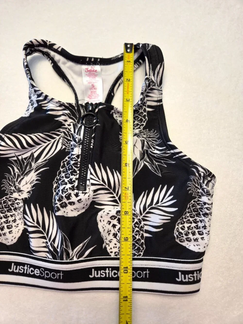 Justice Sport Girls Pineapple Sports Bra Black White Size Small 7/8